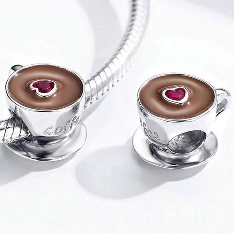 LAMOONY Coffee Cup Charm 925 Sterling Silver Mug Love Wine Bottle Family Mom Heart Birthstone Charm for Pandora Charm Bracelet - Image 3